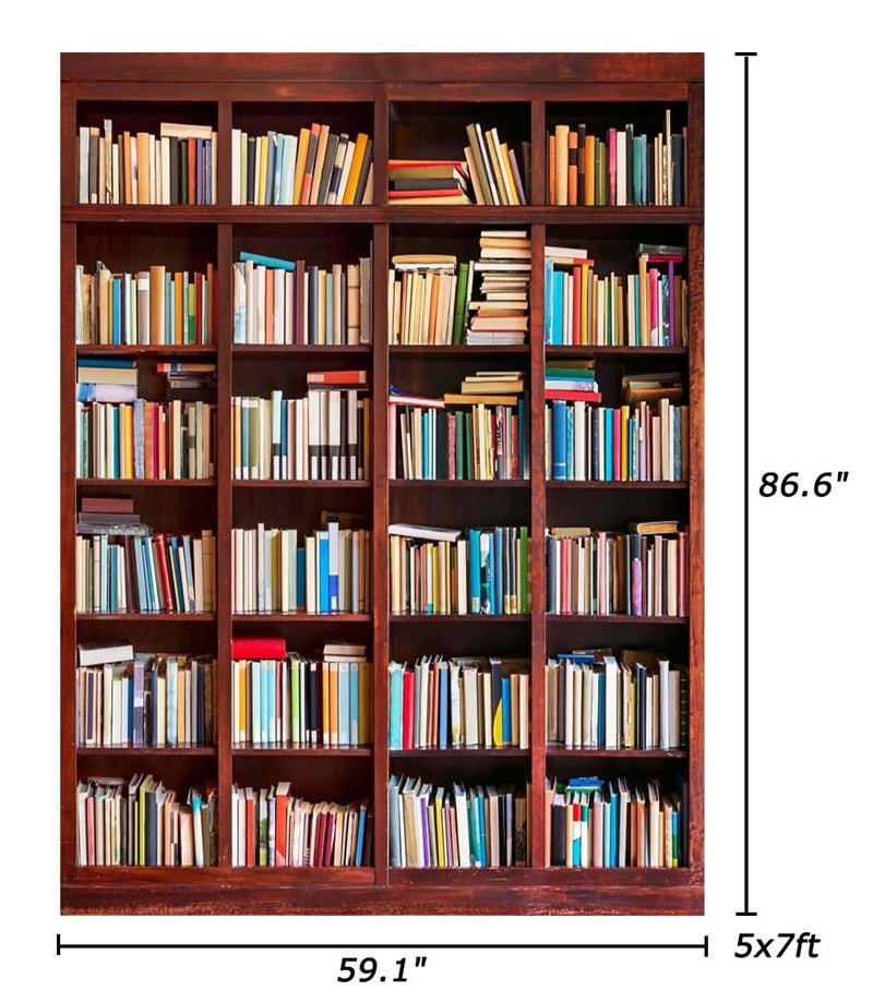 AOFOTO 5x7ft Bookshelf Background Bookcase Photography Backdrop School Library Book Store Kid Boy Girl Student Teen Adult Portrait Zoom Meeting Photoshoot Studio Props Video Drape Seamless Wallpaper - Image 5